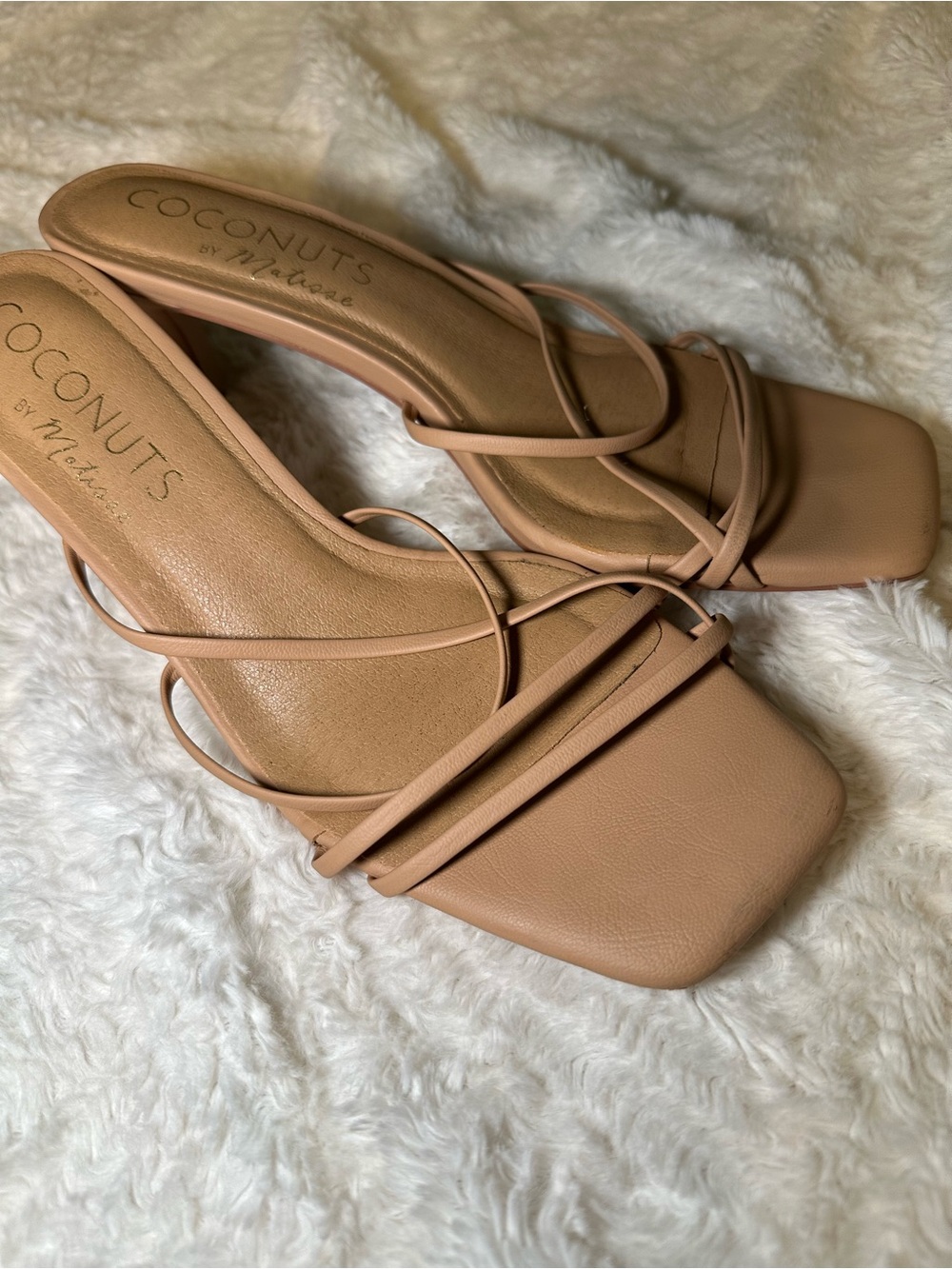Coconuts by Matisse Nude/Tan Strappy Square-Toe Heels